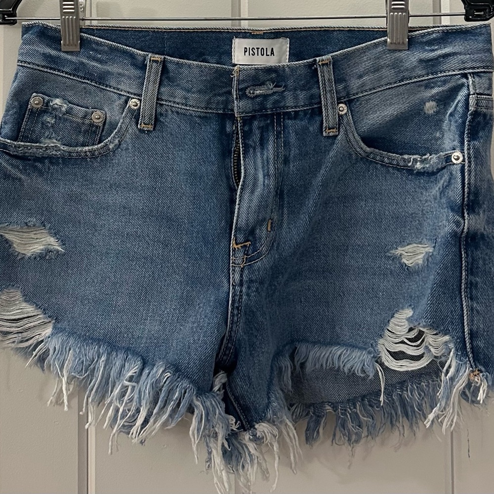 Pistola Frayed Hem Jean Shorts - Light Blue